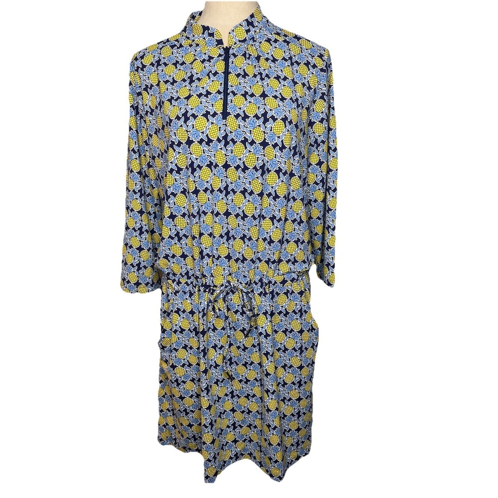 IBKÜL Athletic Dress Pineapple Print UPF 50+ Quarter-Zip L Beach Cruise Travel